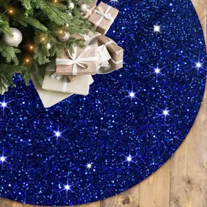 Blue Sequin 36 Inches Velvet Round Christmas Tree Skirt Sparkly Sequins Reversible Xmas Tree Mat for Merry Christmas Party Rustic Vintage Christmas Tree Decorations