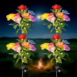 1pc Solar-Powered LED Rose Light - Colorful Flower Decorative Outdoor Pathway Lights, Solar Pathway Lamp, Solar Battery Operated, Semi-Flush Mount with Easy Installation, Perfect for Garden & Patio Ambiance, Solar Outdoor Decorations