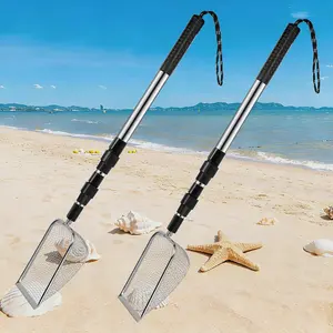 2Pcs Upgraded Shark Tooth Sand Sifter Set, Effortless Angled Design Sand Shovel with 41.2In Adjustable Handle, Reinforced Head Dipper for Kids & Adults Beach Shell Collecting