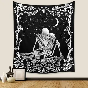 Wonrizon The Lovers Skull Tapestry,Black and White Romantic Constellation Skeleton Tapestries Wall Hanging decor for Living Room Bedroom, Dark Witchy Room Accessory for Alt Spaces, Moody Memento Mori Starry Sky Backdrop