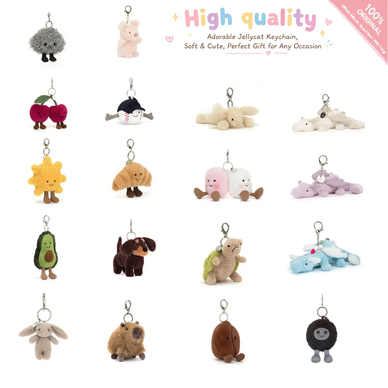 [Restock] Jellycat Plush Bag Charm – Cute Mini Stuffed Animal Keyring, Soft Bag Charm, Birthday Gift for Kids & Collectors Bag Decor Bag Pendant Keychain