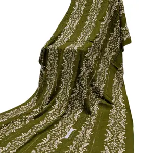 Kashmiri Shawl - Olive Green with White Floral Embroidery, Soft and Luxurious, Perfect for Layering