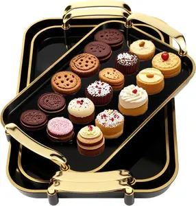 3 Pack Serving Tray with Handles Stackable Reusable Trays Serving Food Plastic Serving Platters Charcuterie Fruit Appetizer wedding birthday BBQ Party Camping Nordic Style Tray Square Tableware Mother's day Gift