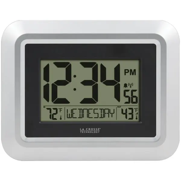 La Crosse Technology Digital Wall Clock with Indoor & Outdoor Temperature, Silver