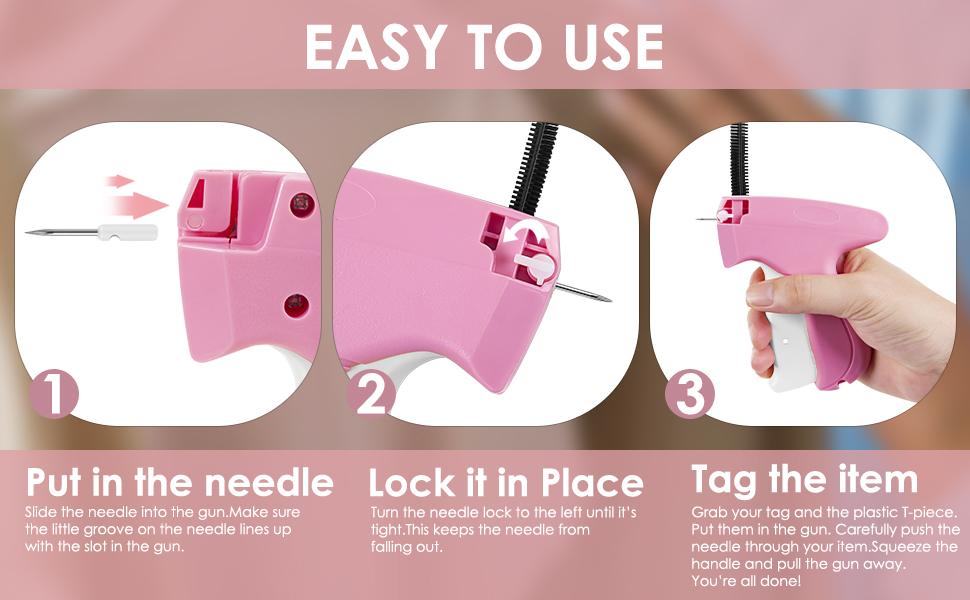 Stitch Gun for Clothes Handheld Quick Fixer with 5 Needles 500 Black & 500 White 4.5mm Mini Fasteners Pink Ergonomic Design for DIY Enthusiasts and Professional Tailors