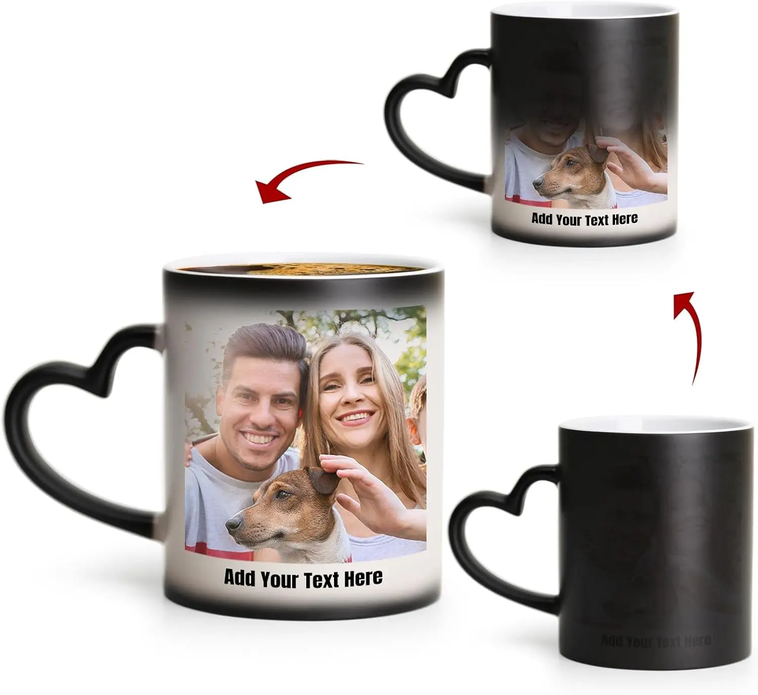 11oz Heat-Change Thick Ceramic Coffee Cup - Stylish Novelty Mug with Heart Handle, Custom Photo Print, Double-Sided Custom Text, Hand-Wash Only, Valentine’s Festive Gift (Not Dishwasher/Sun Exposure Safe)