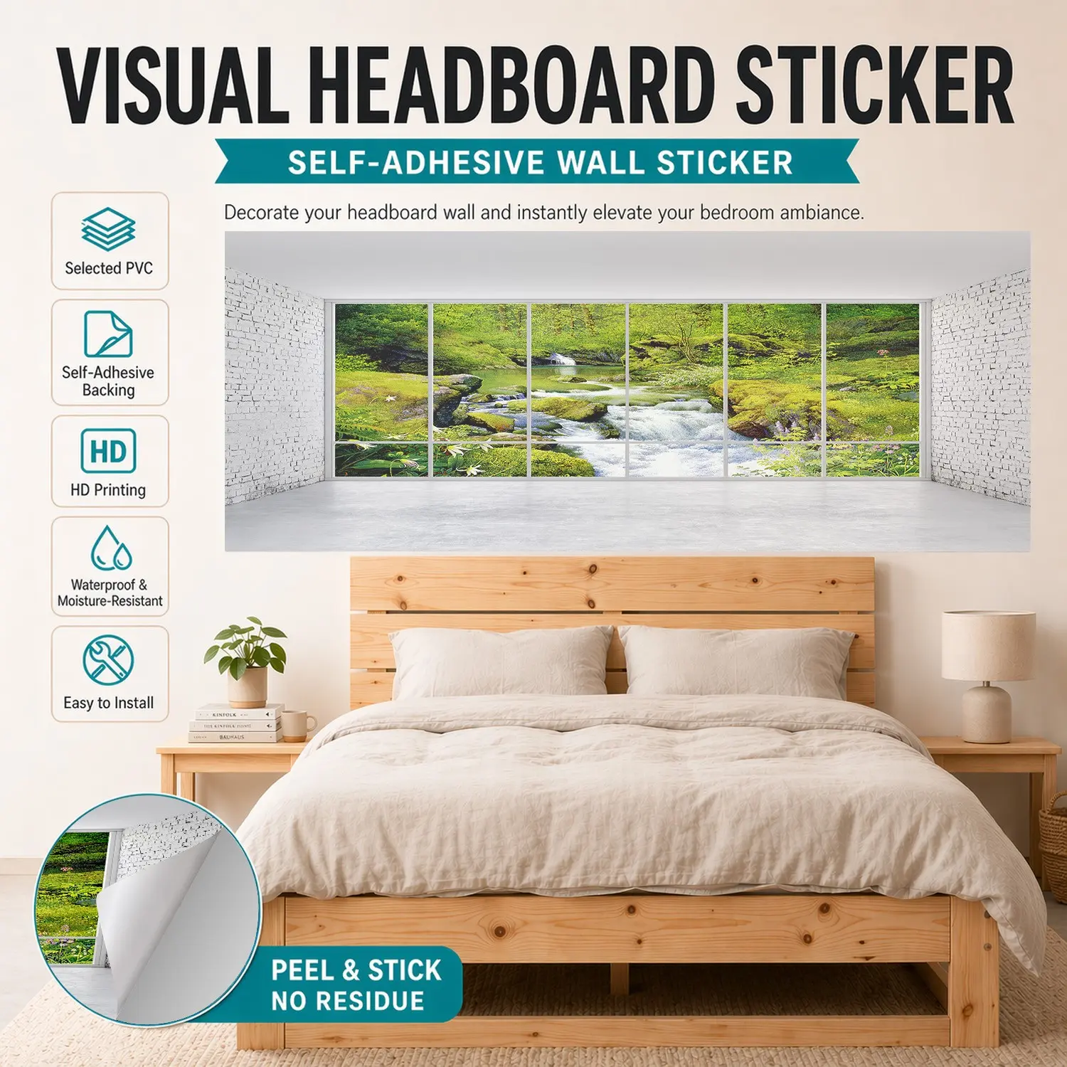Modern Bedroom Headboard Sticker 90x180cm, Easy to Apply, High-Definition Print, Wall Decor for Apartments, Flat Sticker Type