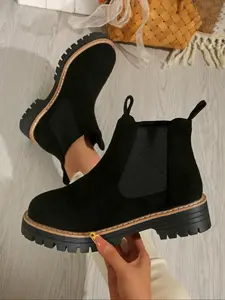 Women's Chelsea Boots with Elastic Panel, Thick Rubber Sole, Comfortable & Stylish Ankle Boot for Fall/winter, Casual Street Style, Pull on boots