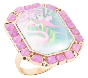 Barse Artisan Crafted Scenic Flamingo Pink Agate Golden Ring
