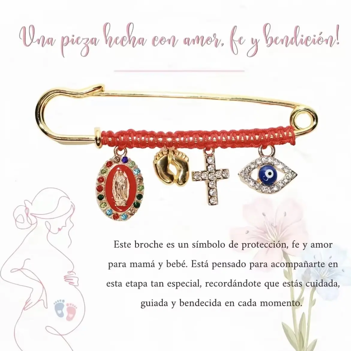 New protective brooches, suitable as religious charms for pregnant women and babies, pregnancy-safe brooches – featuring the Virgin Mary, crosses, and evil eye belly pin ornaments