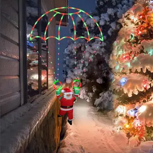 Christmas Decorations Lights Outdoor, 2.8ft LED Christmas Parachute Lights with Santa Claus, 8 Modes & Timer Battery Operated Hanging Xmas Lights for Roof Eave Balcony Home Garden Decor