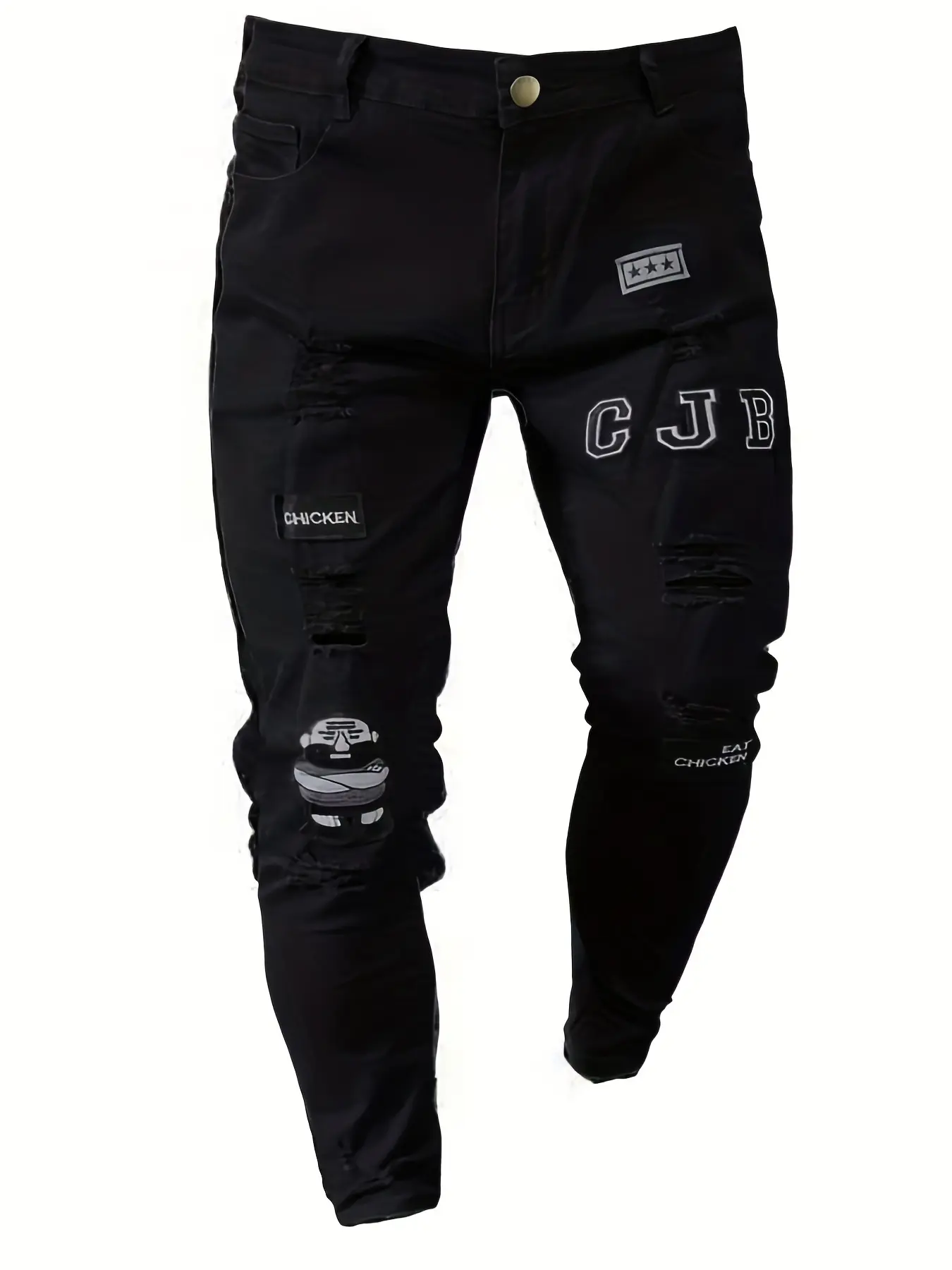 Men's embroidered badge slim fit jeans, stretch ripped jeans, and tight calf jeans Menswear Trouser skinny fit jean slim jean