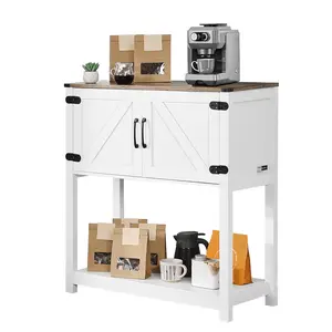 【fathersdaygift】VEVOR Coffee Bar Cabinet 3-Tier Coffee Bar Table with Magnet Doors Brown White