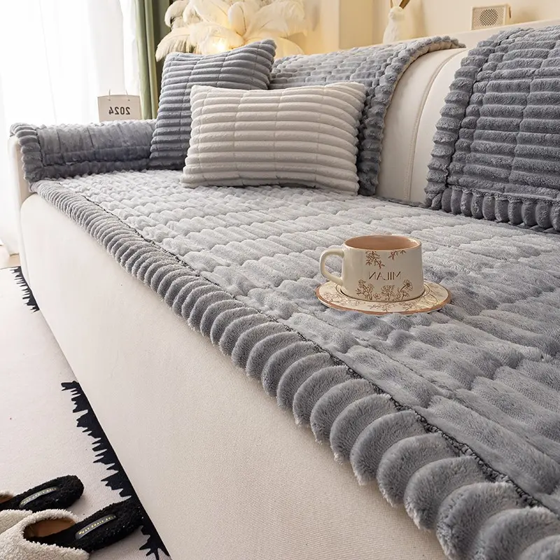 1pc Sofa Cover, Thickened Quilted Fluffy Couch Cushion, Durable Cushions, Pet Dog's Favorite, Machine Washable, Warm and Soft, Dustproof and Stainproof Living Room Couch Cover, Suitable for All Sofas, Couch Slipcover, Couch Covers For Sofa
