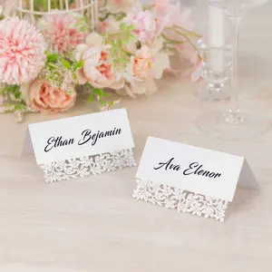 50-Pack Wedding Place Cards 210 GSM with Laser Cut Leaf Vine Design White - Printable Reservation Seating Tent Cards
