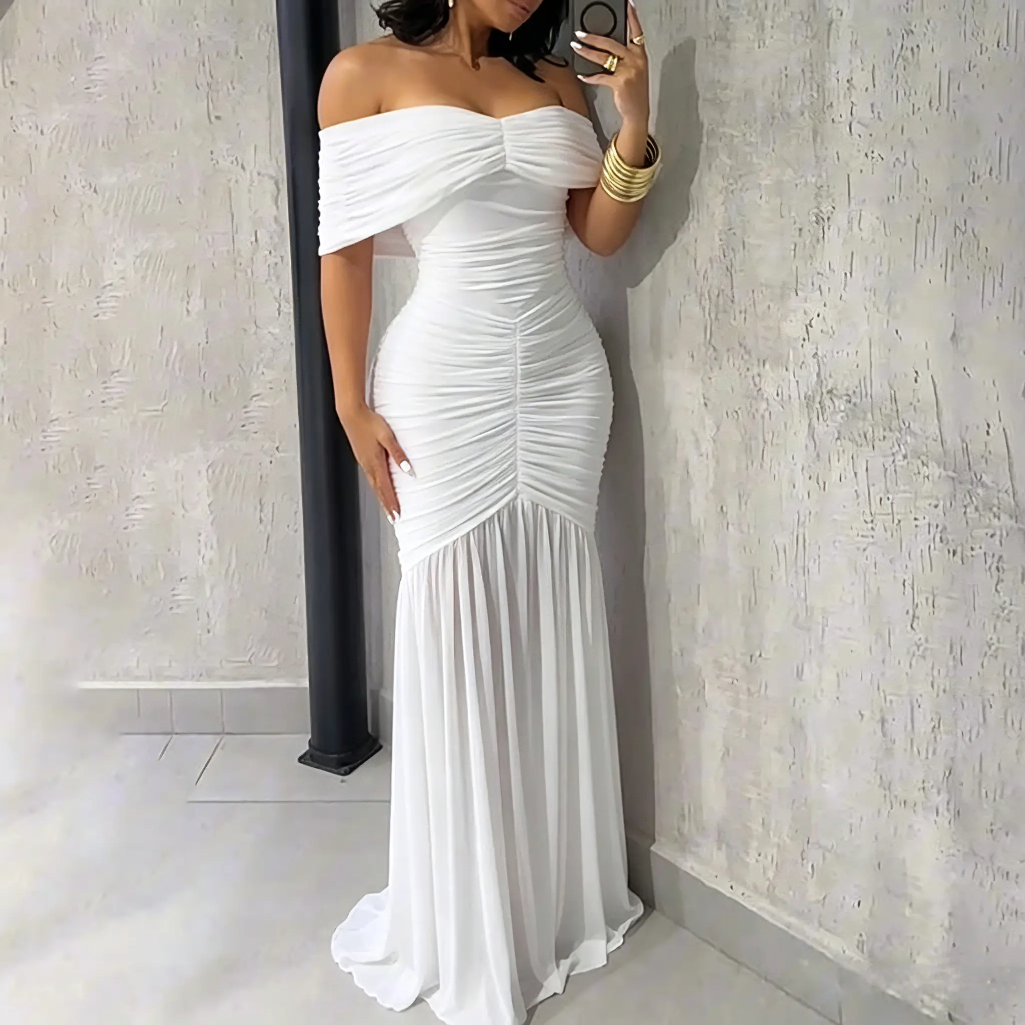 pliss ruffle-trim dress in ivory - TikTok Shop