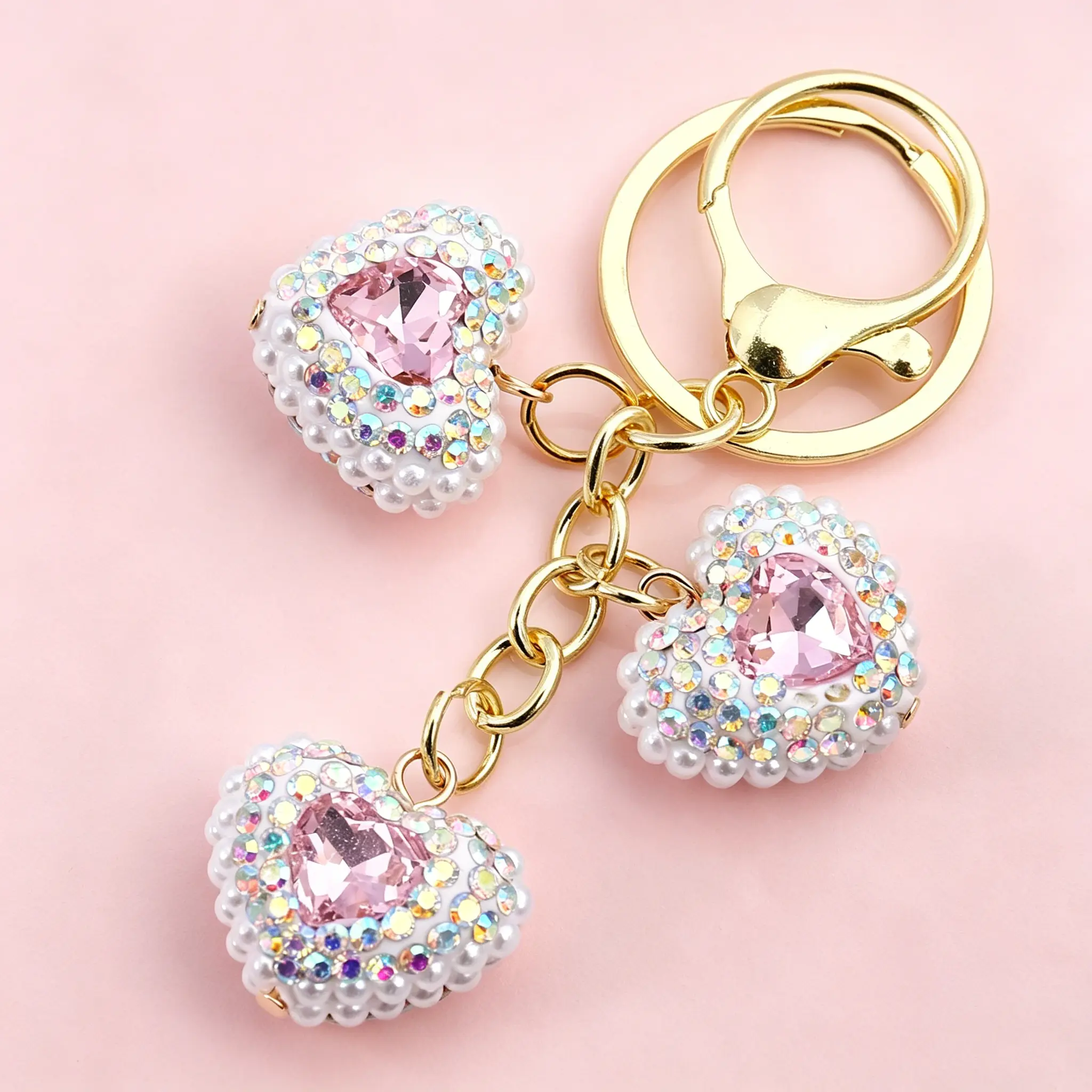 Women's Cute Heart-Shaped Crystal Inlay Keychain Jewelry, Key Charms Stylish Keyring, Phone Straps & Charms Accessory for Keys/Bag, Ideal Tiny Gift, Small Size