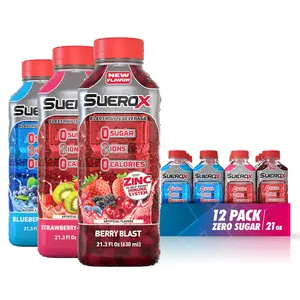 SueroX Zero Sugar Electrolyte Drink Berry Blend Pack, 12 Pack: Berry Blast, Blueberry Reboot, Strawberry-Kiwi. Sugar-Free Hydration & Recovery with 8 Ions & Electrolytes. Zero Calorie Sports Drink,  21.3 Fl Oz