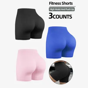 3 Counts Womenswear Bottom Basic Minimalist High-Waisted Biker Shorts in Black Pink & Blue for Everyday Wear