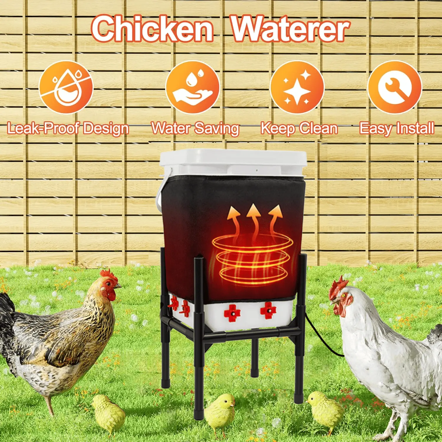 Heated Chicken Waterer 5.28 Gallon 8 Drinking Nipples Anti Freeze Thermostatic Feeder for Livestock Farm Coop