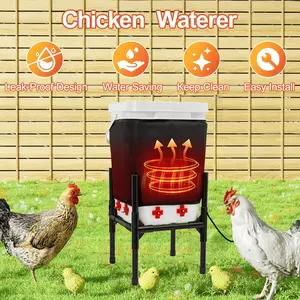 Heated Chicken Waterer 5.28 Gallon 8 Drinking Nipples Anti Freeze Thermostatic Feeder for Livestock Farm Coop