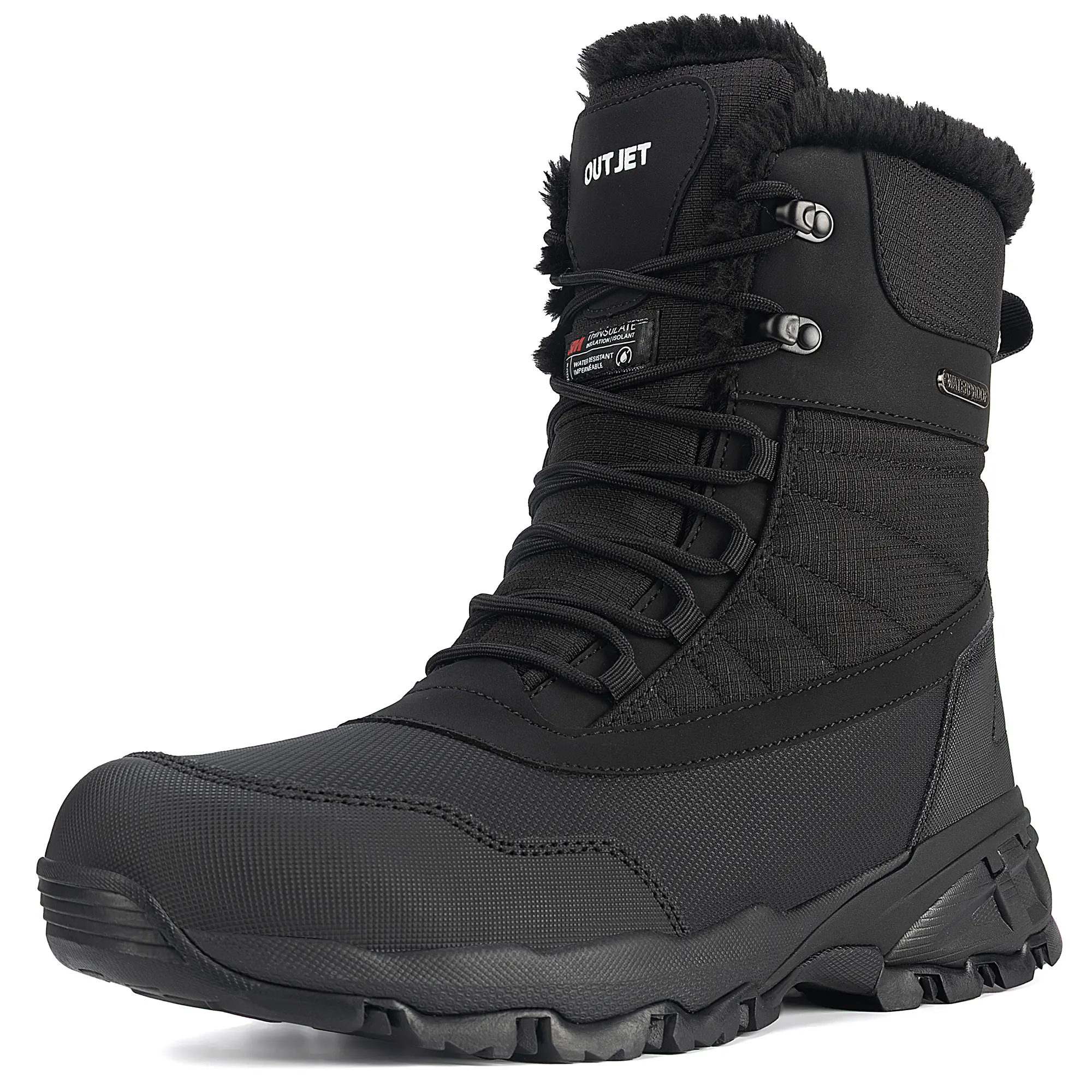 OUTJET Men's Winter Snow Boots 3M THINSULATE -25°F Insulated Waterproof Non-Slip Fur Lined Outdoor Hiking/Work Boots