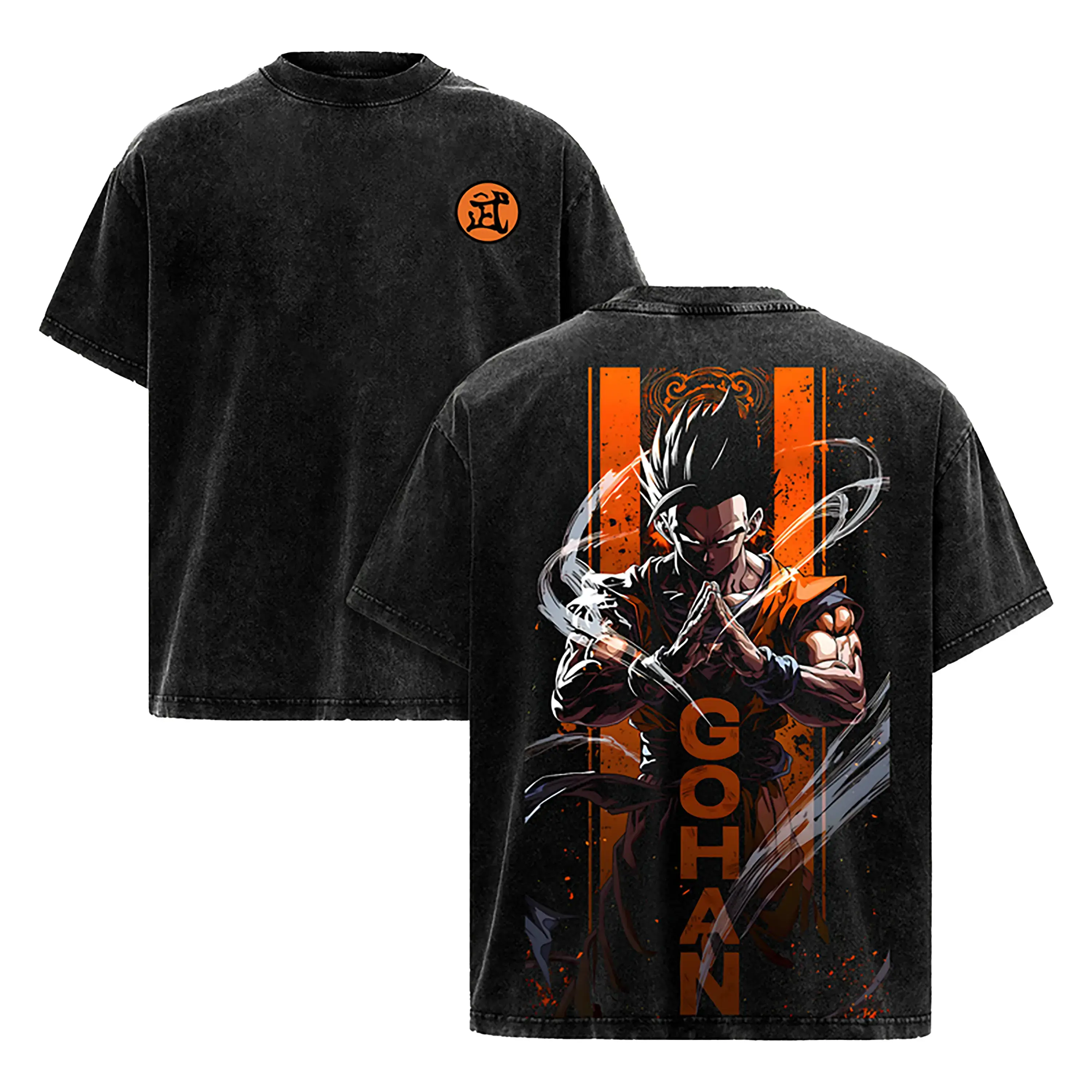 Men's Cotton Short-Sleeve Ultimate Gohan Vintage Acid Wash Print T-Shirt - Menswear Streetwear, Relaxed Oversized Dragon B Graphic Top