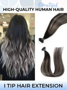 Gradient Colors I Tip Hair Extensions Real Human Hair, Balayage Ash Black to Light Blonde Mixed Colors 30g/50s,1 Pack I Tips Hair Extensions Human Hair Invisible I Tips Extensions Cold Fusion Hair Extensions Straight for All Woman