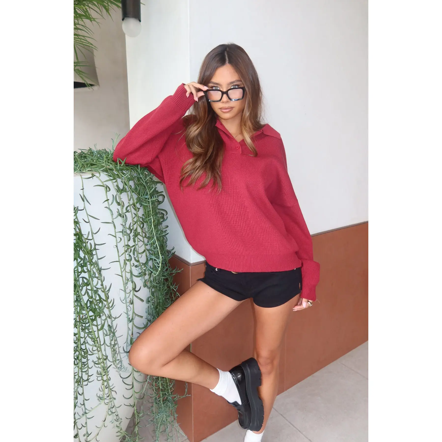 Lorie Oversized Knit Polo Sweater