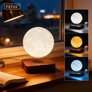 PATAX Levitating Moon Lamp Magnetic Floating Rotating Night Light 3 Color Adjustable 3D Crater Texture Touch Control Cool Tech Decor for Bedroom Desk Home Aesthetic Unique Gift for Family Friends Couples Kids Space Lovers