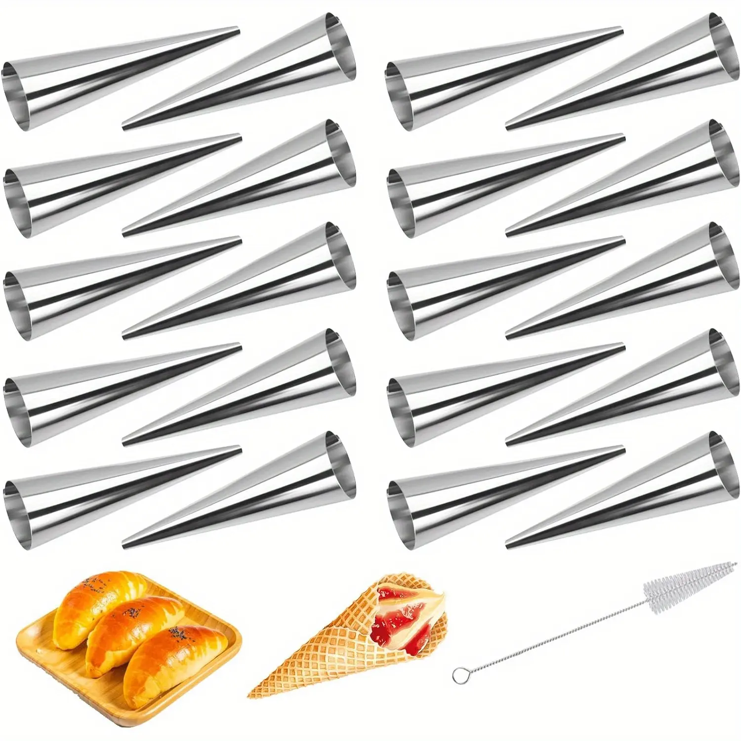 20 Pack 4.7Inch Cream Horn Molds, Baking Cones Cream Horn Forms, Stainless Steel Cannoli Tubes Ice Cream Mold, Standing Cone Shap, Pastry Decorating Tools, Baking Accessories, Home Baking Supplies