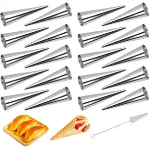 20 Pack 4.7Inch Cream Horn Molds, Baking Cones Cream Horn Forms, Stainless Steel Cannoli Tubes Ice Cream Mold, Standing Cone Shap, Pastry Decorating Tools