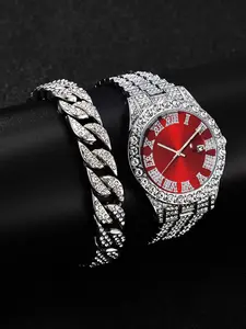 Fashion Children Watch Set with Hip Hop Rhinestone Bracelet, Trendy Kids Accessories, Creative Jewelry Gift, 2 Piece Set Wristwatch