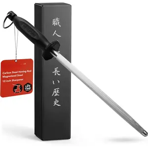 (R) Professional Honing Steel, 10 inch Honing Rod, Carbon Steel  Sharpener, Magnetized Steel,  & Balanced Polypropylene Handle, Ideal for  Chef ,   Box