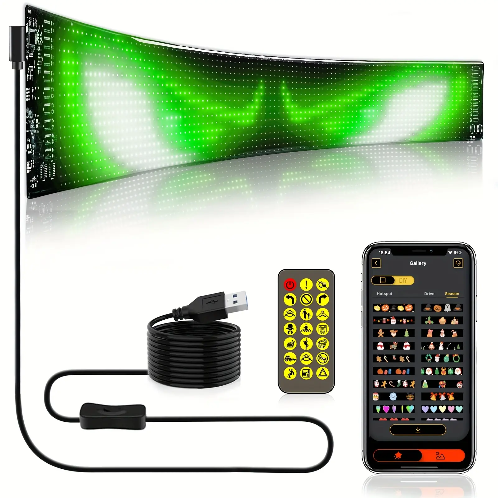 Car Decorative LED Scrolling Display Sign - App/Remote Control, USB Powered, High Refresh Rate, Customizable Modes, Foldable for Car Decoration, Home, Party, Office Use & Customized Gifts