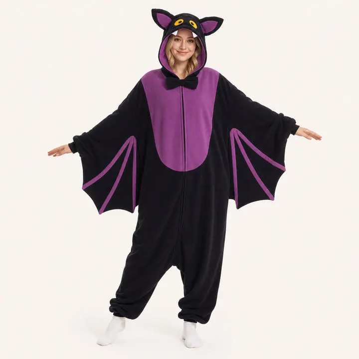 Fleece Purple Wing Bat Kigurumi Onesie, Fit for Loungewear & Sleepwear