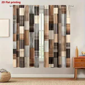 Vintage Geometric Scenery Window Curtain Set, Home Decoration Curtain, Polyester Half-Transparent Drapes for Living Room & Bedroom Decor, Sweet Style Pocket Rod Installation