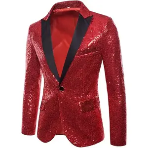 Mens One Button Sequin Dress Suit Jacket Party Festival Tuxedo Sport Coat