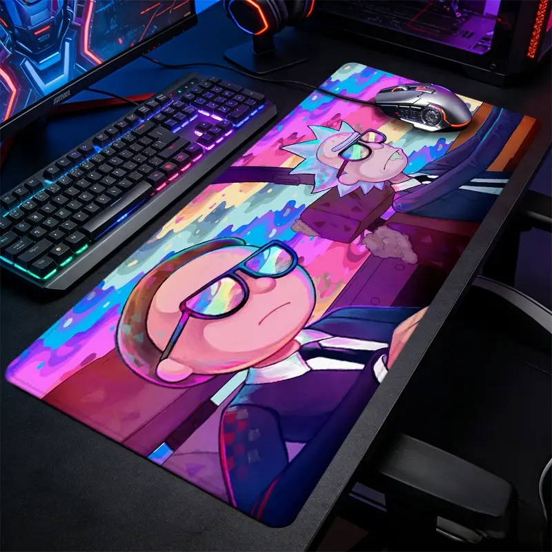 1pc Trippy Rick and Morty Art Large Gaming Mouse Pad, Computer Mouse Pad, Non Slip Mousepad, Psychedelic Cartoon Decor Extended Desk Mat, Non-Slip Stitched Edge Rubber Base Mat for Home Office & Gamer, Durable Spill-Resistant, Desk Accessories