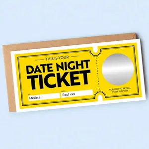 Date Night Scratch Card Ticket,Date Night Gift Voucher, Birthday, Anniversary or Special Occasion, Golden Ticket Surprise Gift Token with Scratch Card, Scratch Off Cards