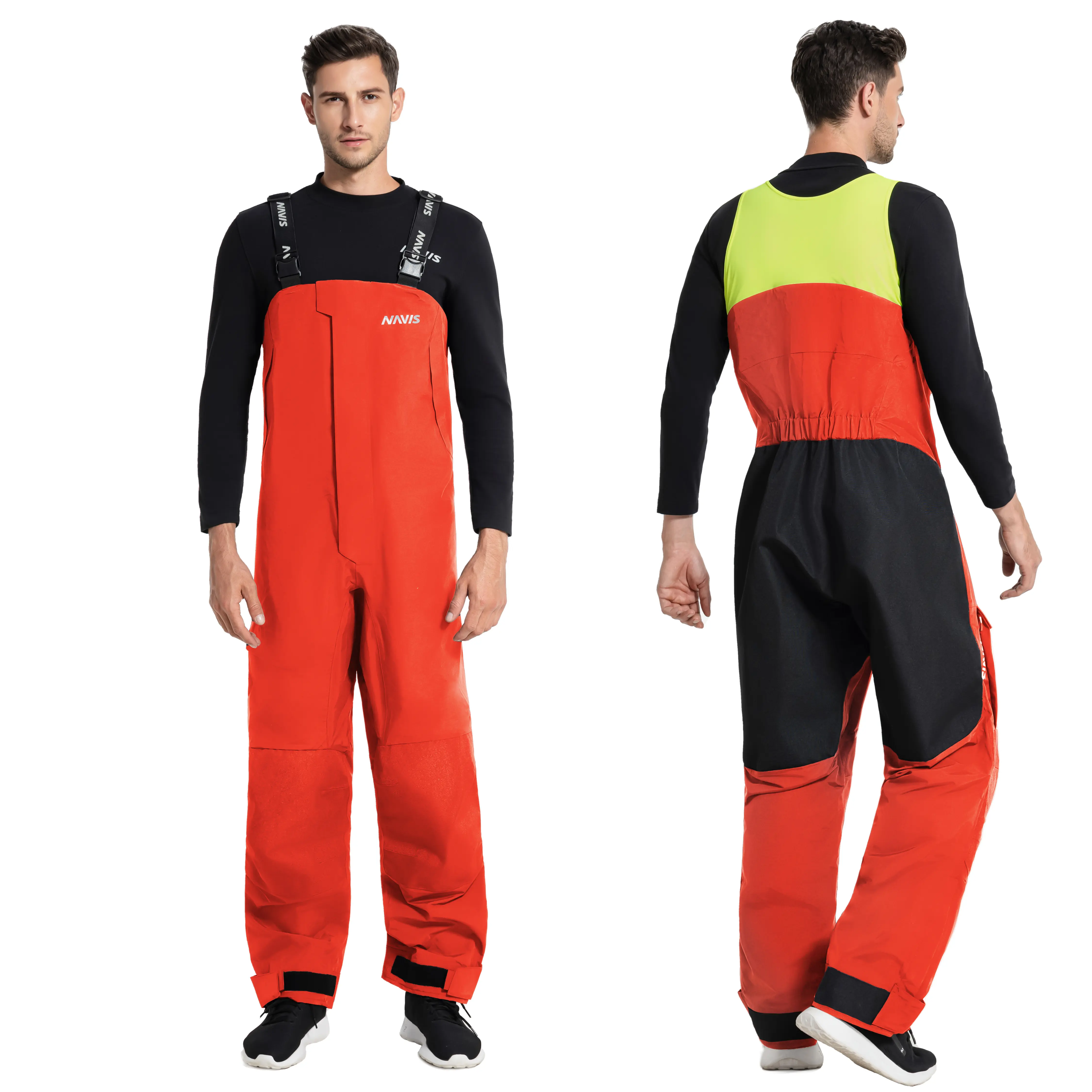 NAVIS MARINE Men's Coastal Sailing Bib PRO - Professional Waterproof Fabric with Pockets & Adjustable Fit for Daytime Wear - Red Beige Uniforms for Sailors