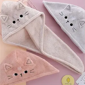 Cute Soft Microfiber Towels Shower Cap Towel Bath Hats Dry Hair Cap Quick Drying Cat Hat for Women Lady Turban Head Girl Towel Fleece Light