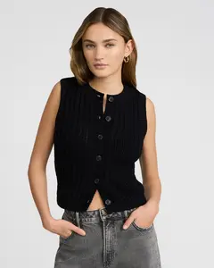 Express Open Knit Crew Neck Button Front Sweater Vest