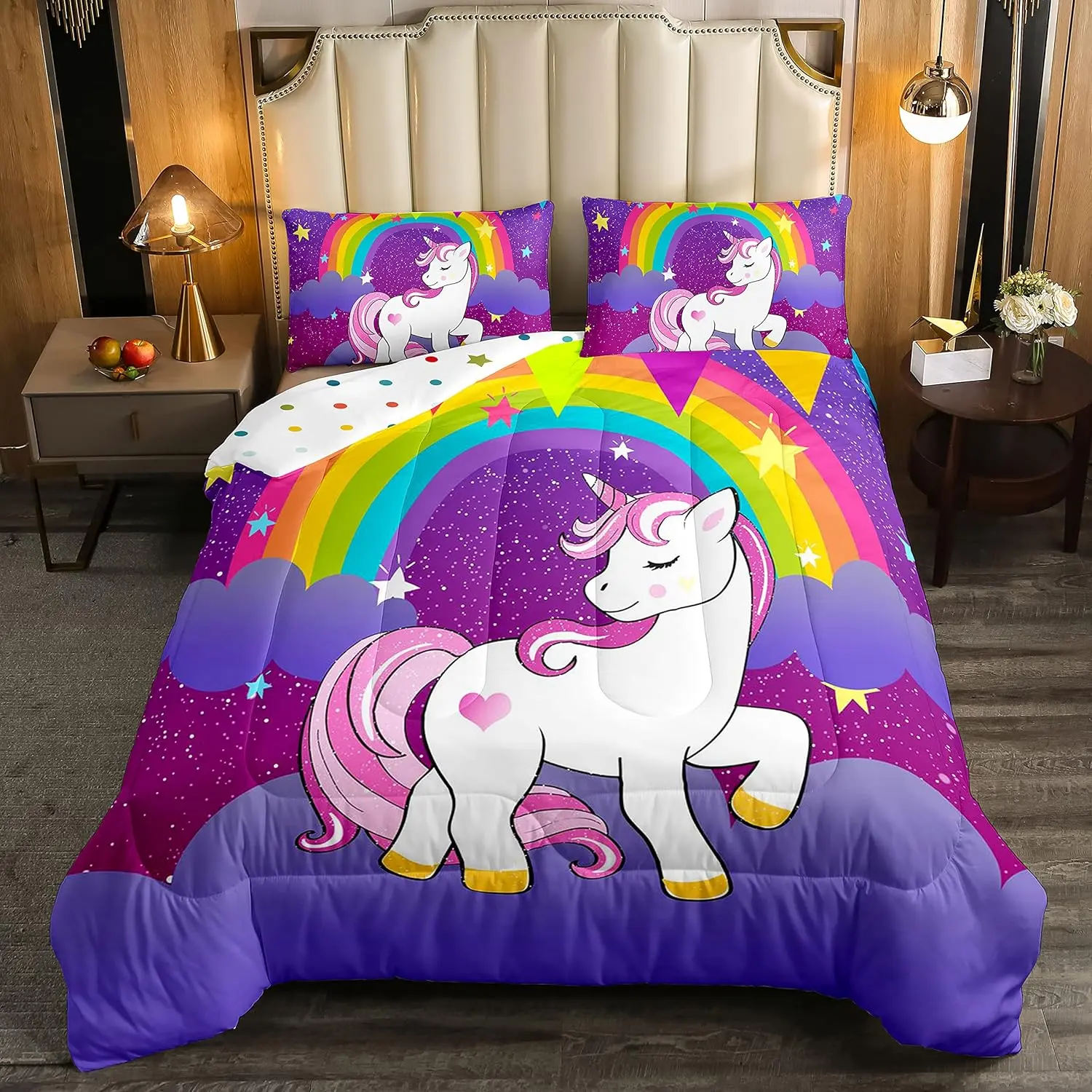 Feelyou Girls' Unicorn Pattern Duvet Insert Set - Multi-Size, Soft Warm Bedding, Comfy Blankets, Artistic Cute Print, Breathable Reversible Purple Galaxy Stars Fantasy Bed Cover, Lightweight, Travel-Friendly, RV/Guest Room Use
