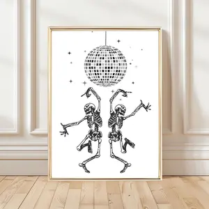 Dopamine Decoration-Dancing skeleton wall art, disco ball art, halloween print, poster no framed Artistic Ornaments Room Photo Hanging