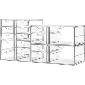 Acrylic Makeup Organizer with 17 Drawers 4 Pack – Clear Stackable Storage for Cosmetics, Office, Bathroom & Craft – Dustproof, Waterproof