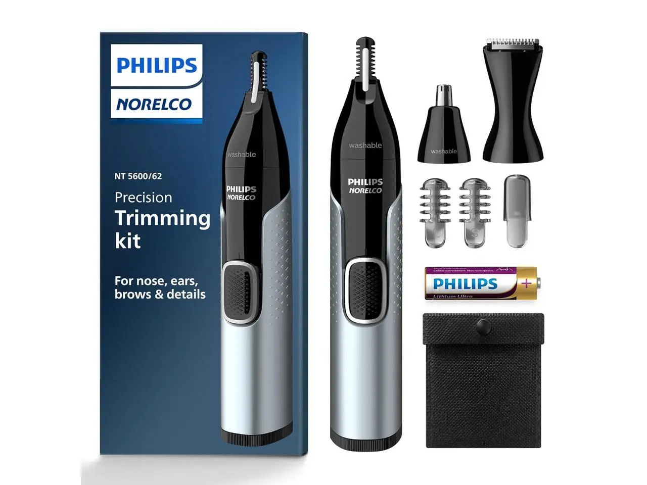 Philips Norelco Nose Trimmer 5000 for Nose, Ears, Eyebrows Trimming Kit, NT5600/62
