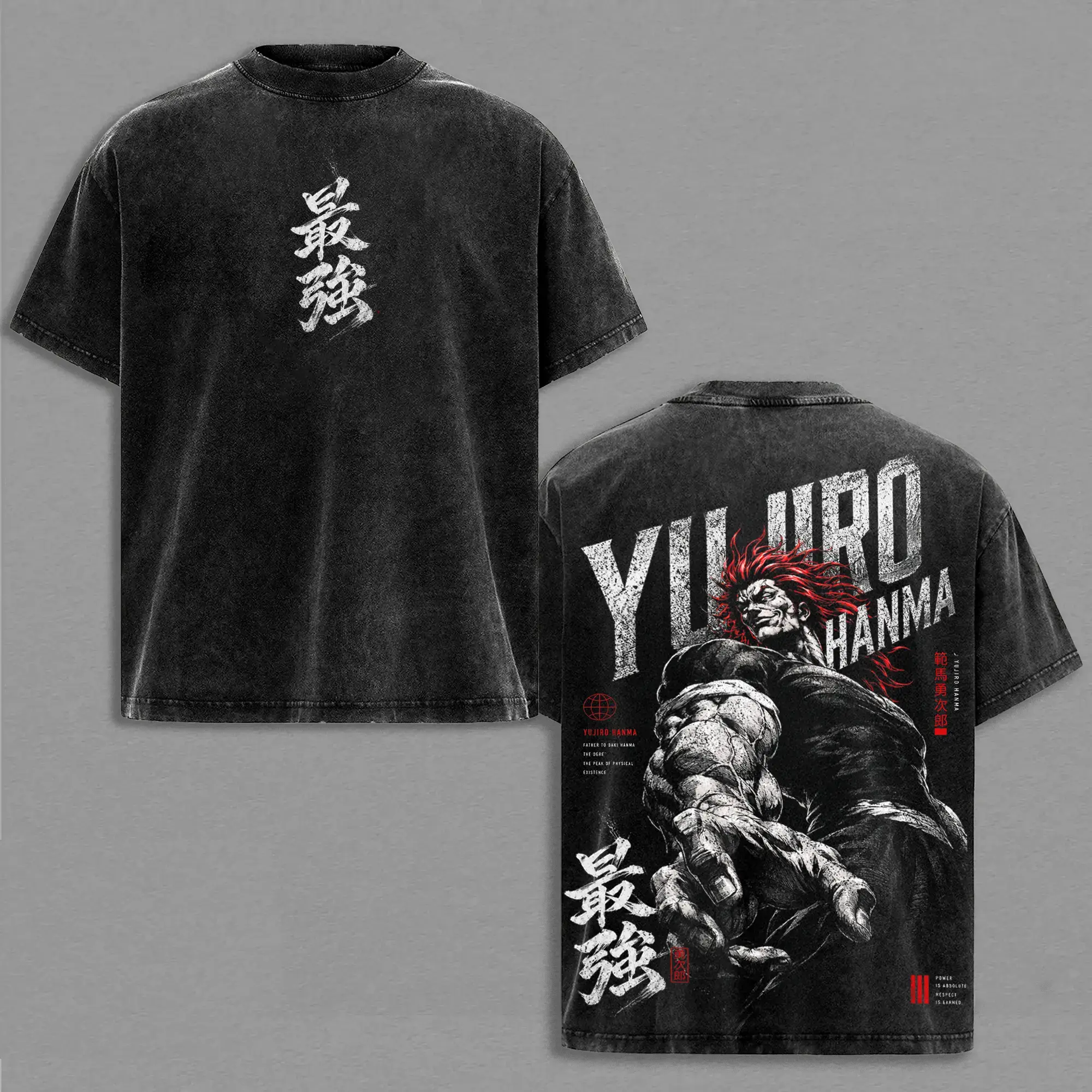 Yujiro Hanma Baki Vintage Washed Shirt Anime Graphic Tee ZORA LAB Unisex Couple T-shirts Strongest Creature Alive Design Oversized Streetwear Manga T Shirt Gift for Baki Fans