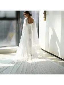 Pearl tulle floor-length shawl a pair of detachable single-layer bridal veil