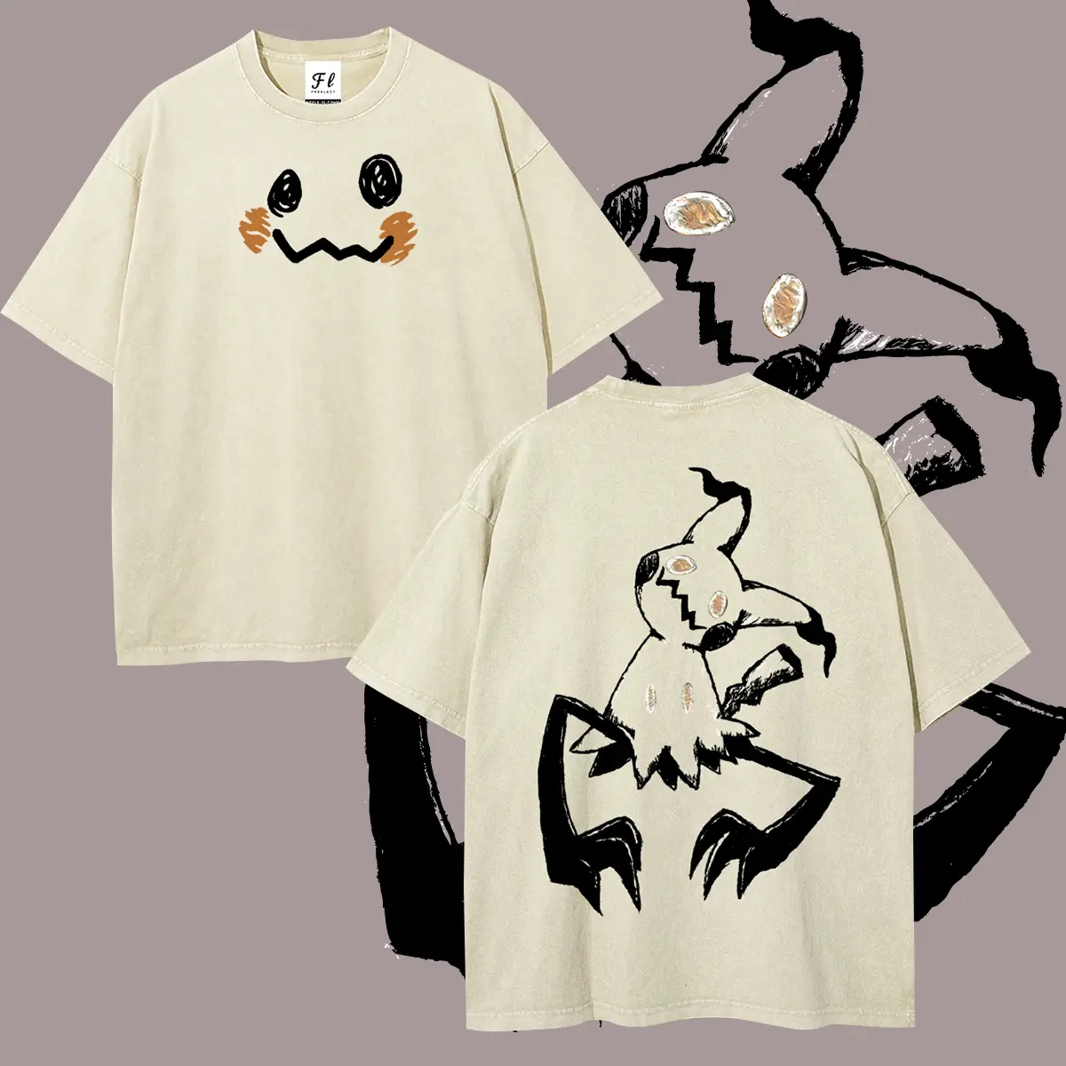 Men's Retro Round Neck Short-Sleeve Pocket Monsters Mimikyu Graphic Top, Oversized Casual Stretch Batik Cotton T-Shirt, Super Soft Pre-Shrunk Streetwear (Unisex Fit)